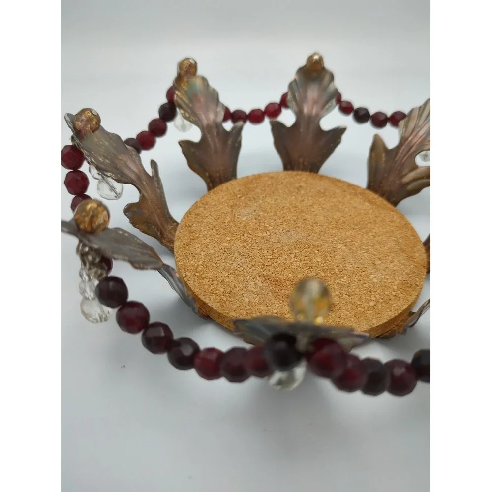 Vtg Wine Bottle Coaster Faceted Red Clear Beads Holiday‎ Table Gothic Setting